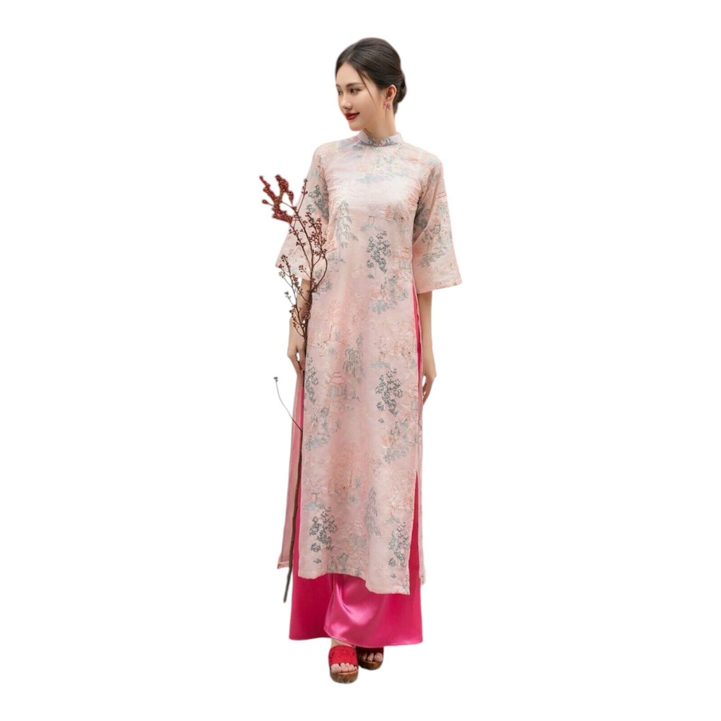 Vietnamese embroidered ao dai for women- Ao dai cach tan