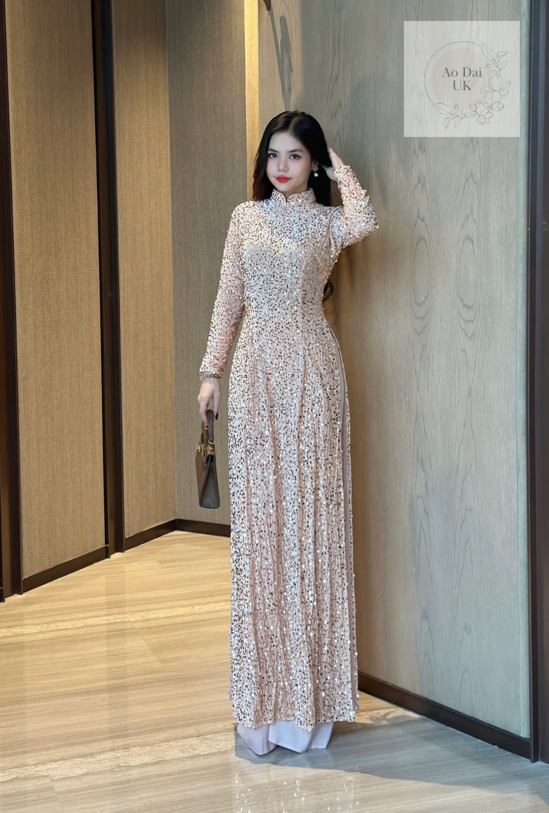 Nude Pink Sequin Vietnamese Ao Dai