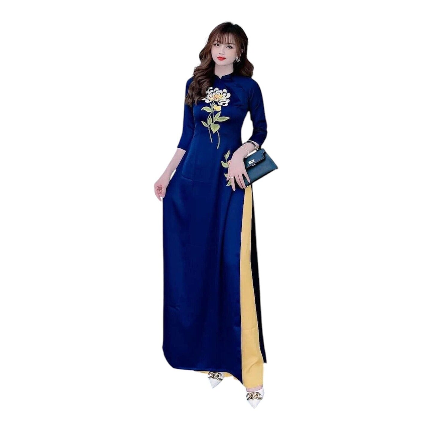Vietnamese embroidered silk Ao dai