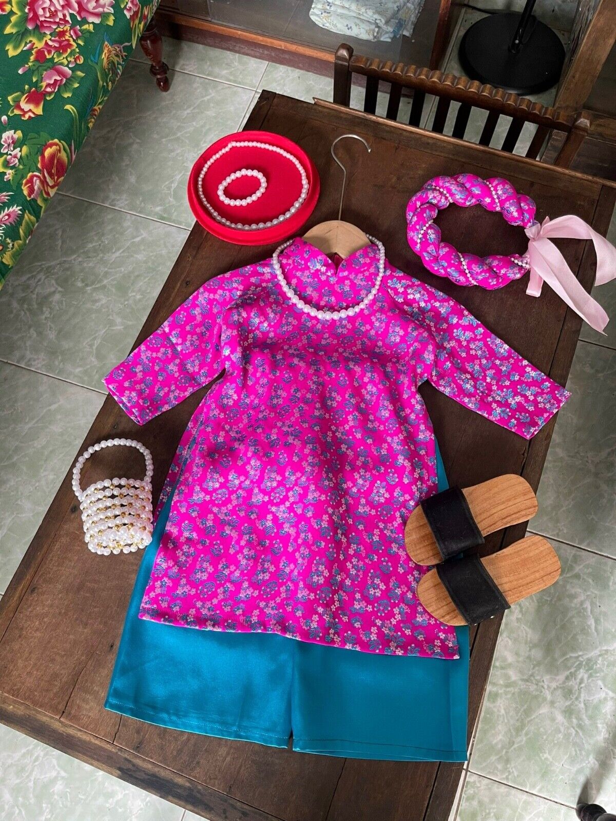 Thai Tuan Ao dai for newborn babies, infants, toddler girl