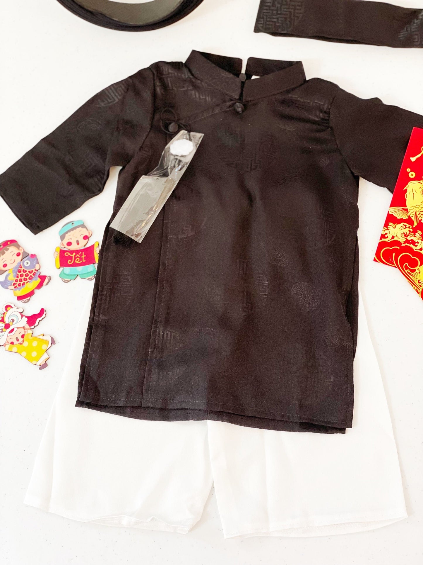 Silk ao dai and turban- Baby, infant, newborn ao dai for boys- baby first ao dai