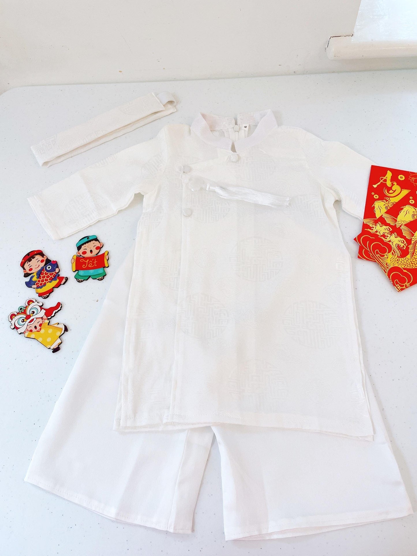 Baptism white ao dai for boy, baby, infant, toddler - baby first ao dai