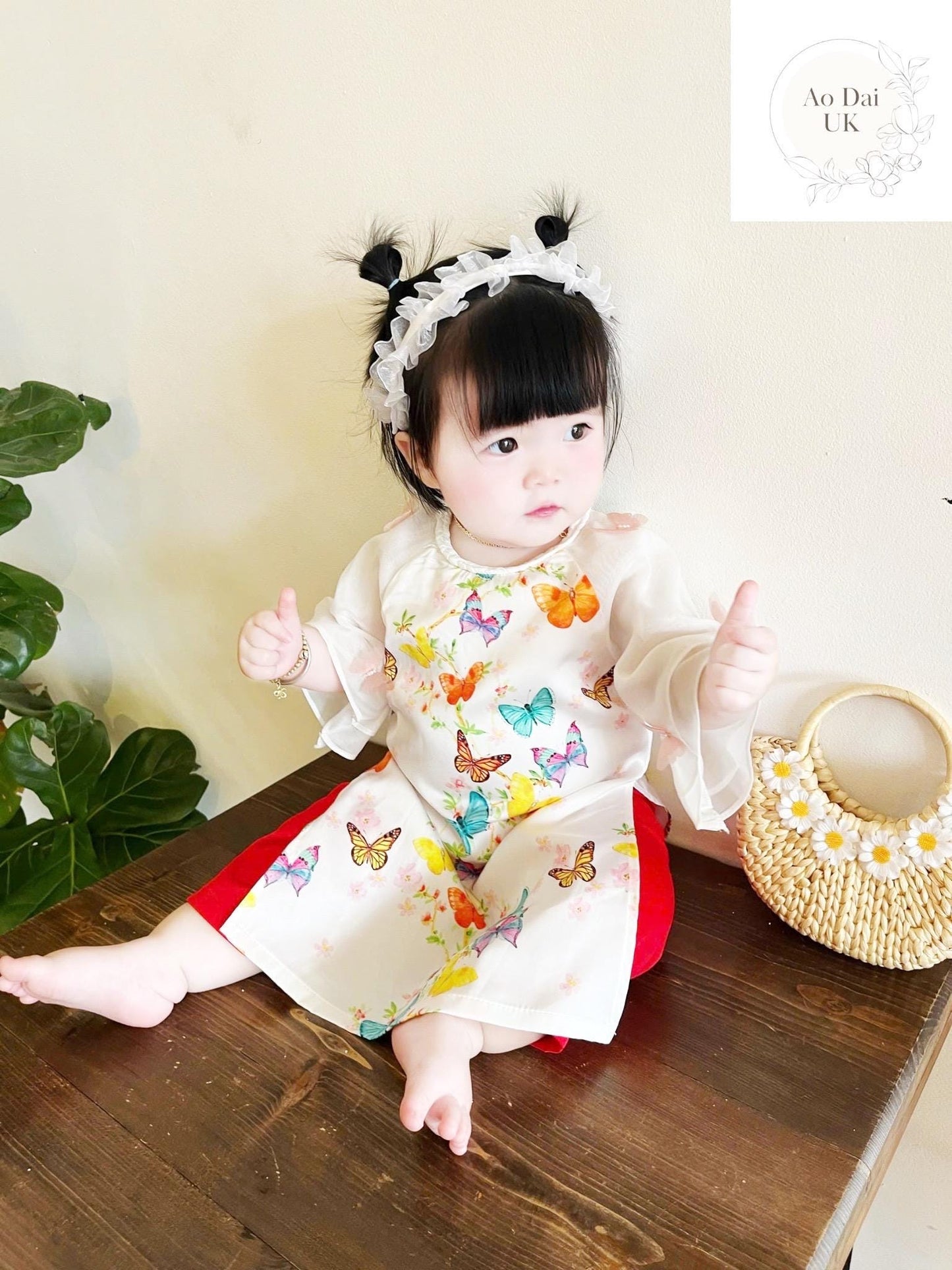 Ao dai and headband for Baby, girl, infant, newborn, toddler- baby first ao dai