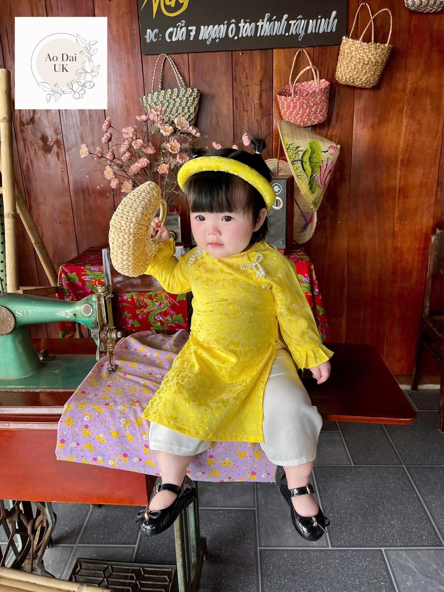 Jacquard silk baby, infant, newborn ao dai for girls- baby first ao dai