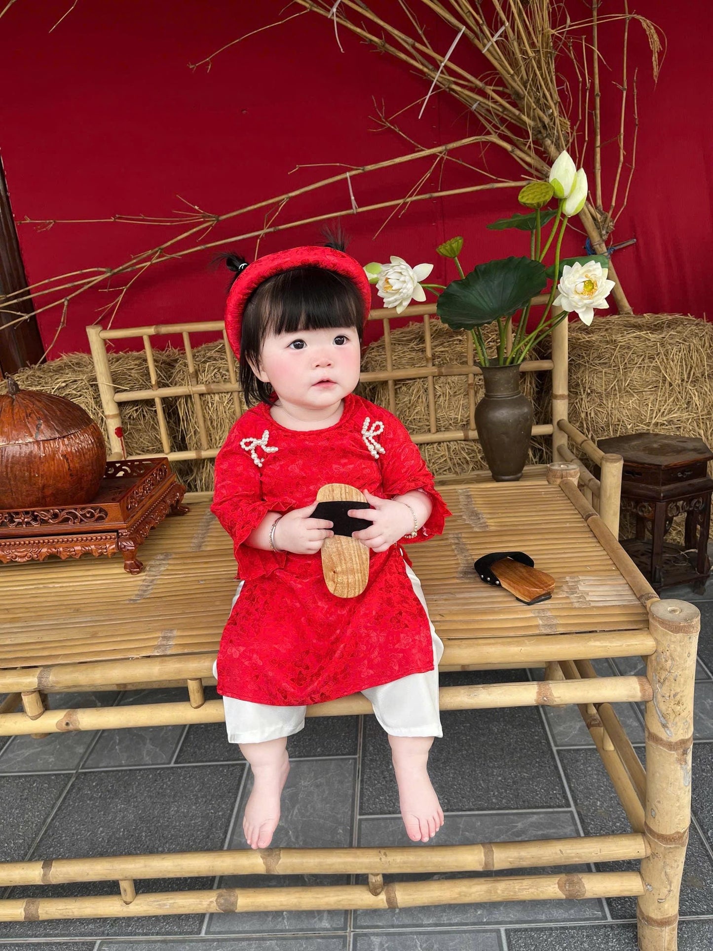 Pure silk baby, infant, newborn ao dai for girls- baby first ao dai