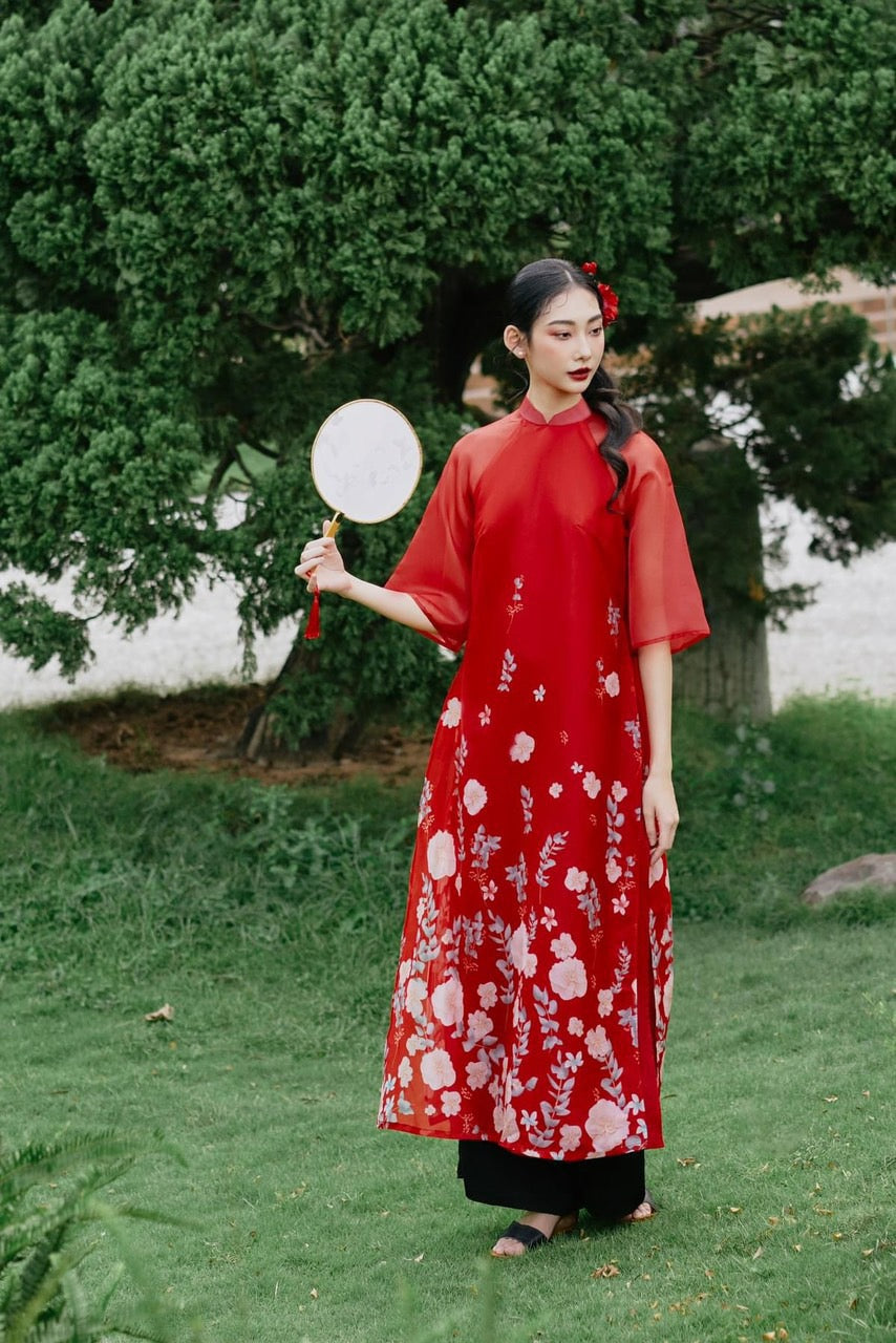 Printed organza ao dai for women