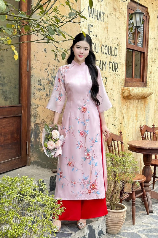 Ao dai women with flower embellishments - Vietnamese traditional dress