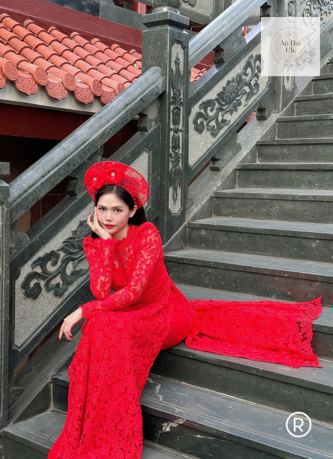 Red lace wedding Ao dai - Vietnamese traditional wedding dress, gown