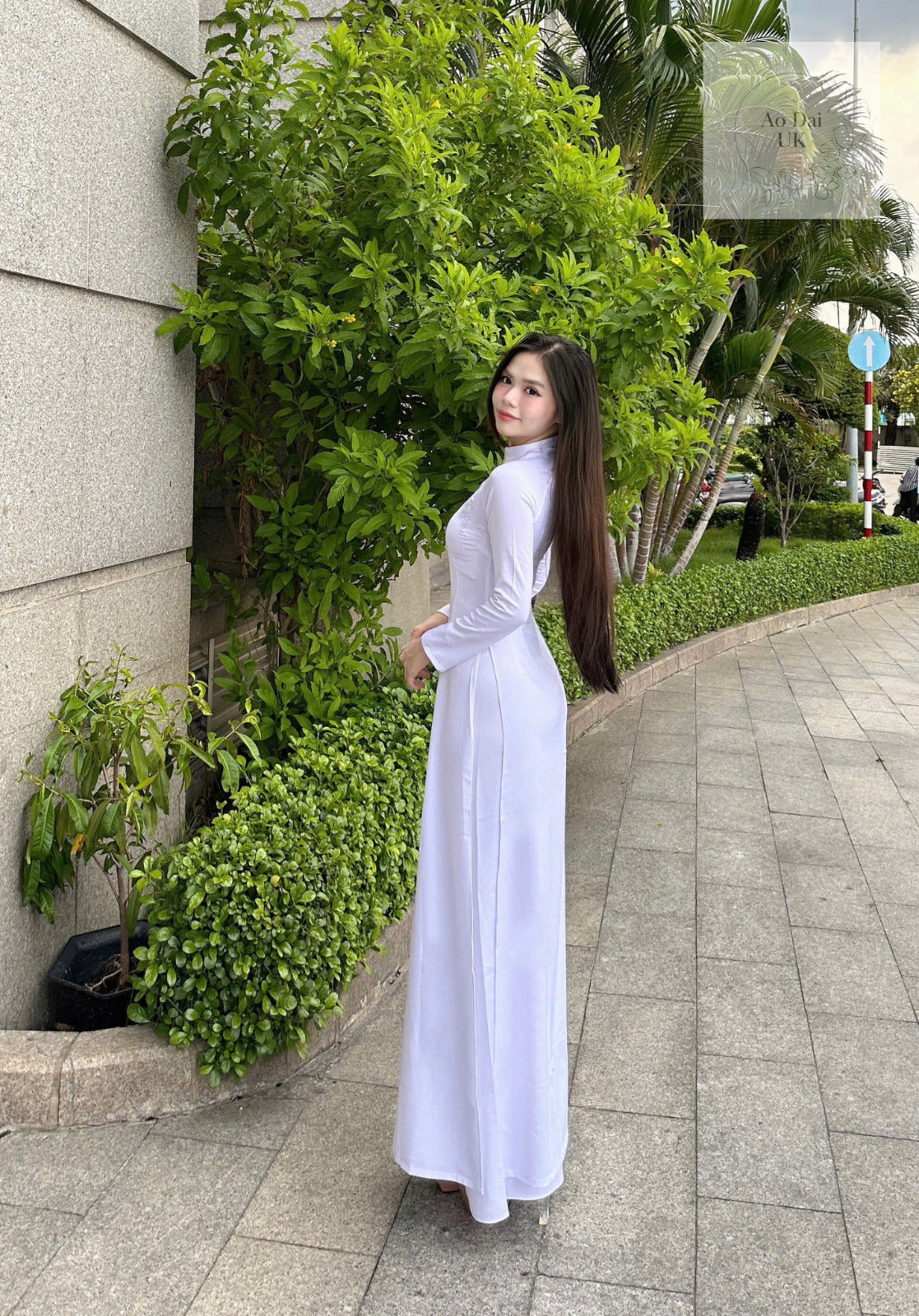 Vietnamese white Ao dai with floral embroidery - Vietnamese traditional dress