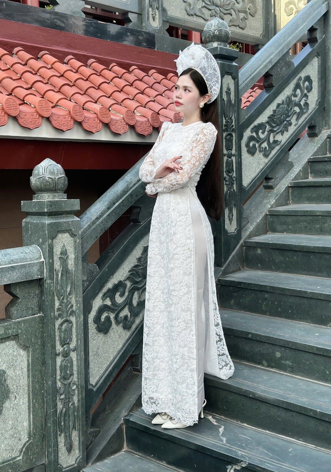 Wedding Ao dai - Vietnamese lace wedding dress, gown