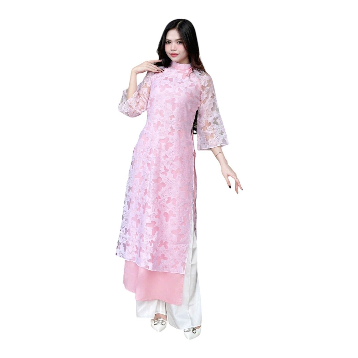 Vietnamese modern Ao dai with butterfly pattern - Vietnamese dress