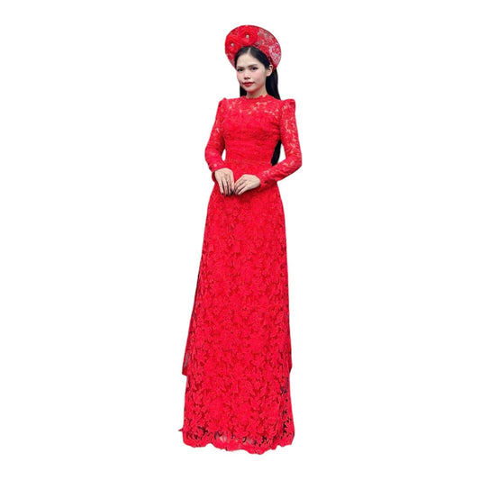 Red lace wedding Ao dai - Vietnamese traditional wedding dress, gown