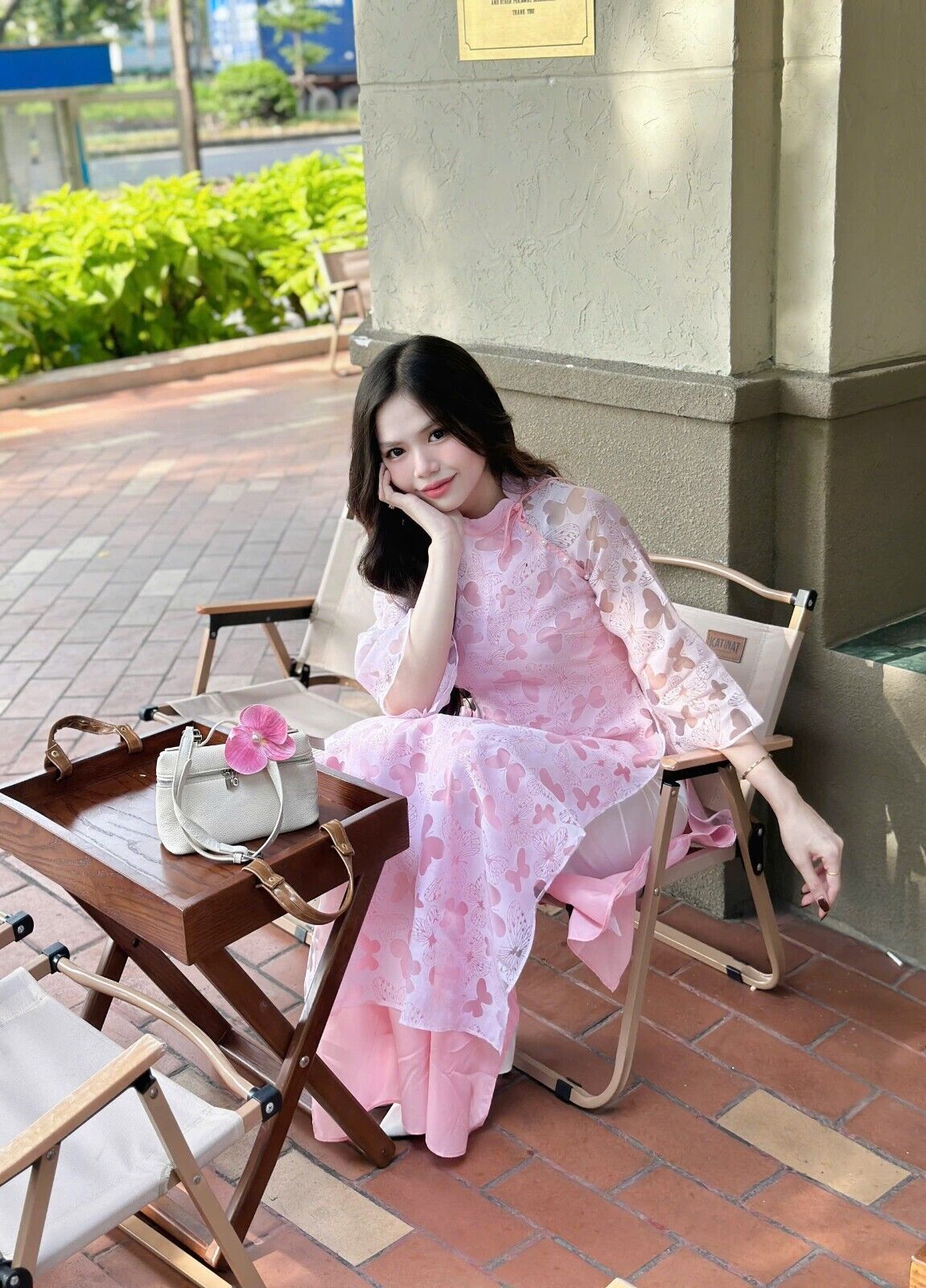 Vietnamese modern Ao dai with butterfly pattern - Vietnamese dress