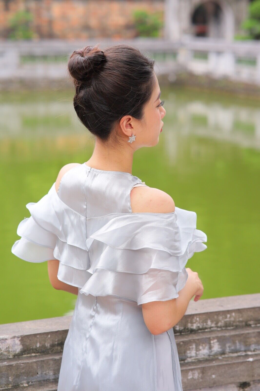 Vietnamese modern Ao dai - drop shoulder organza ao dai S-2XL