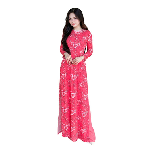 Cherry blossom floral pattern Ao dai - Vietnamese women dress