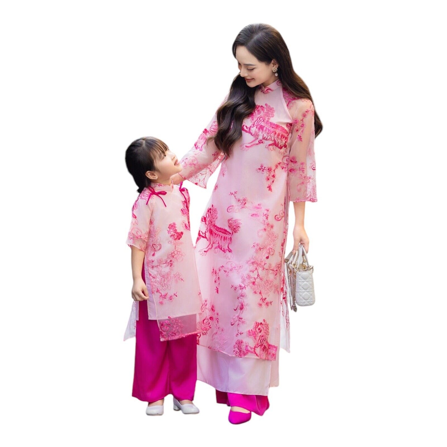 Woman and kid matching ao dai- Mother daughter matching dress