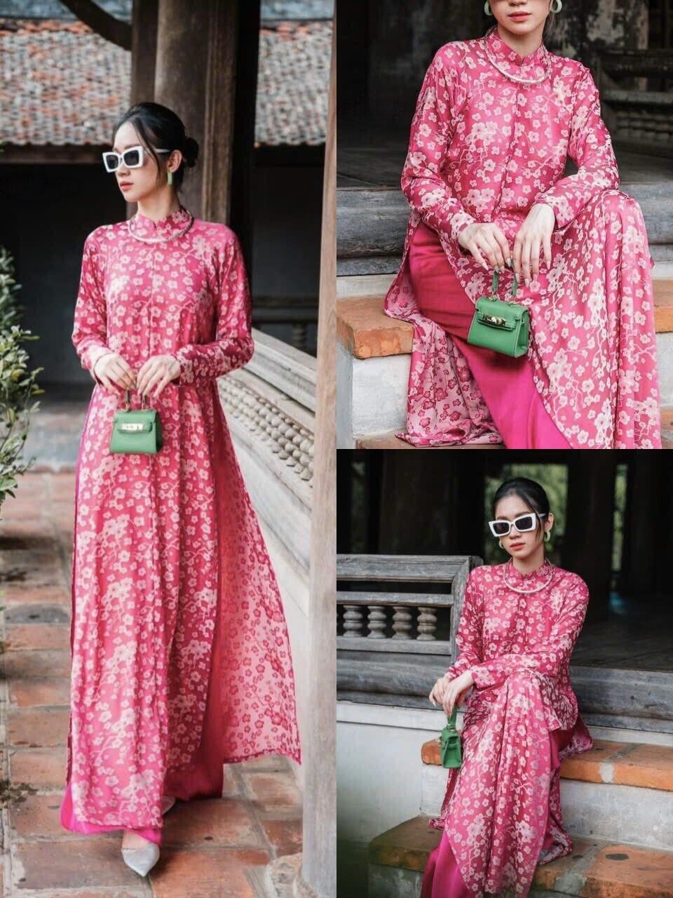 Vietnamese jacquard silk Ao dai - Ao dai cach tan