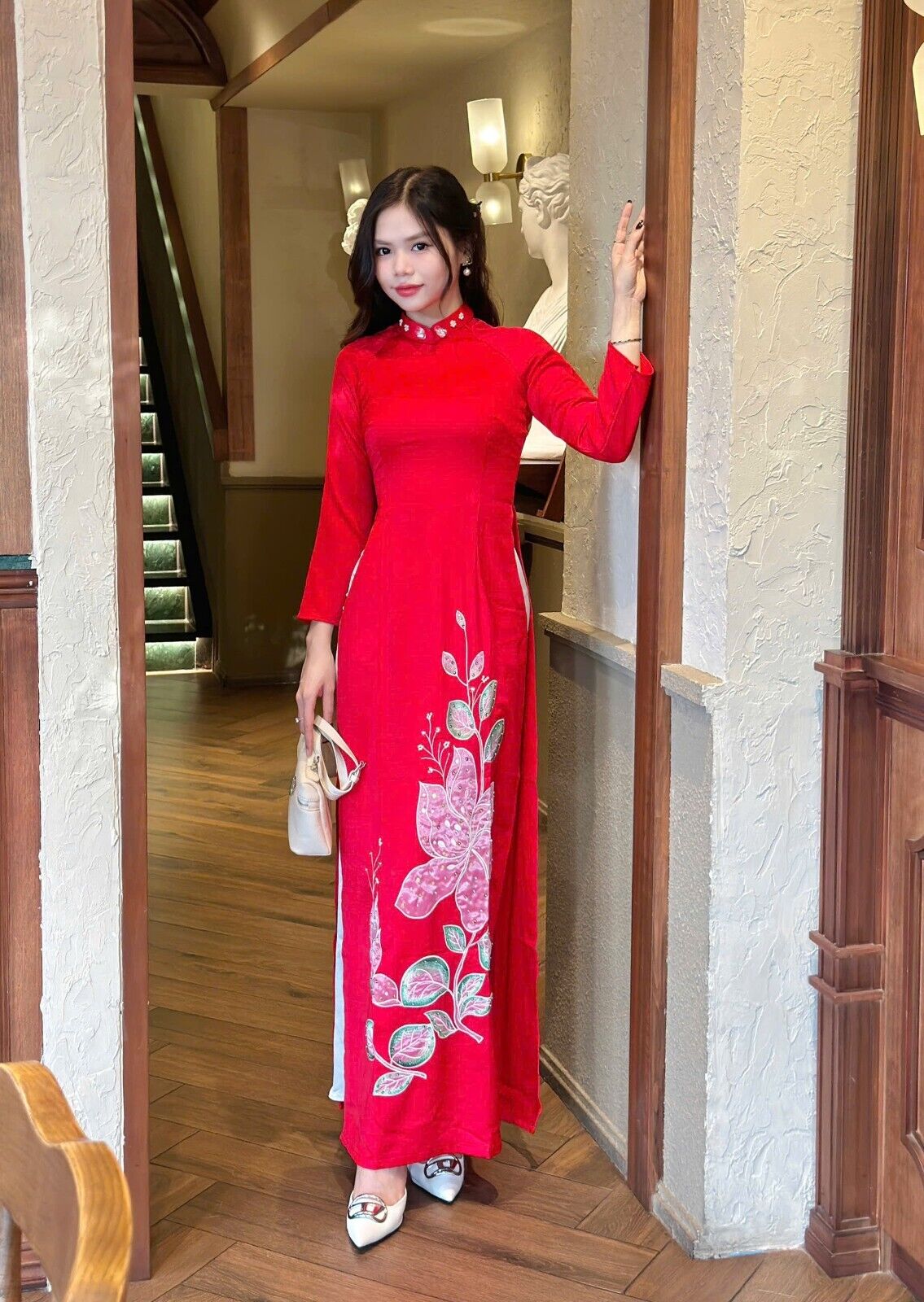 Vietnamese Ao dai with floral embellishments - Traditional Vietnamese dress