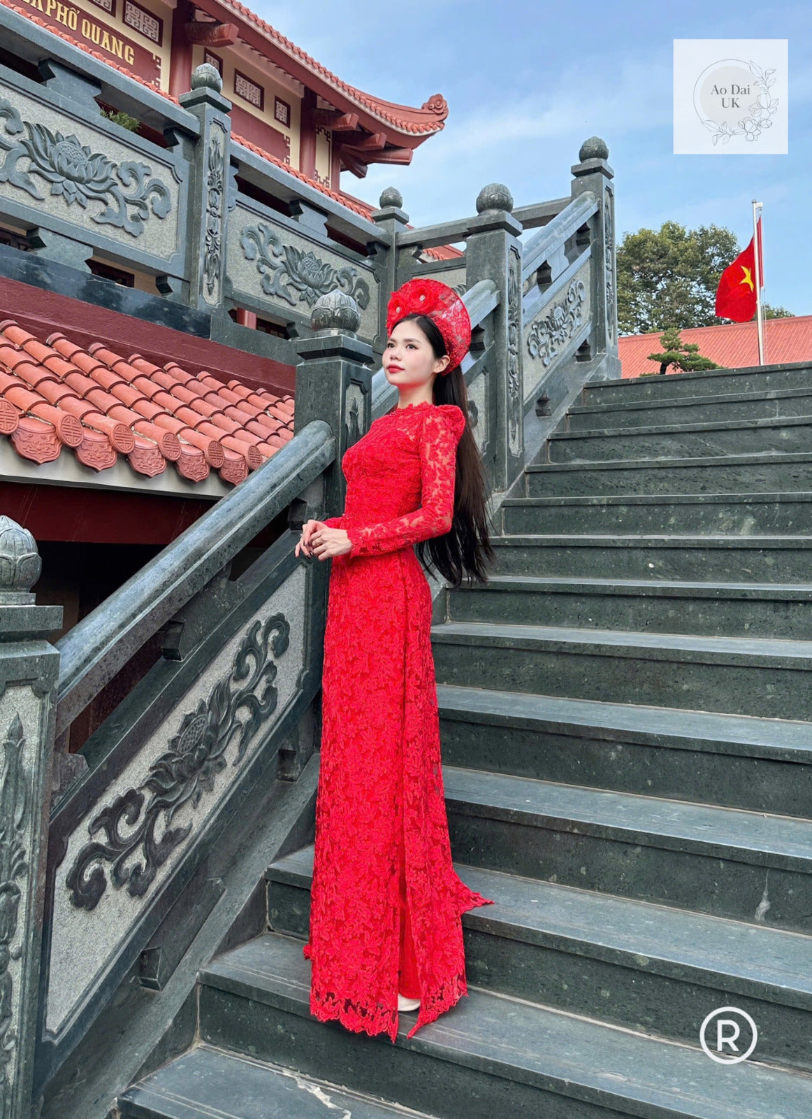 Red lace wedding Ao dai - Vietnamese traditional wedding dress, gown