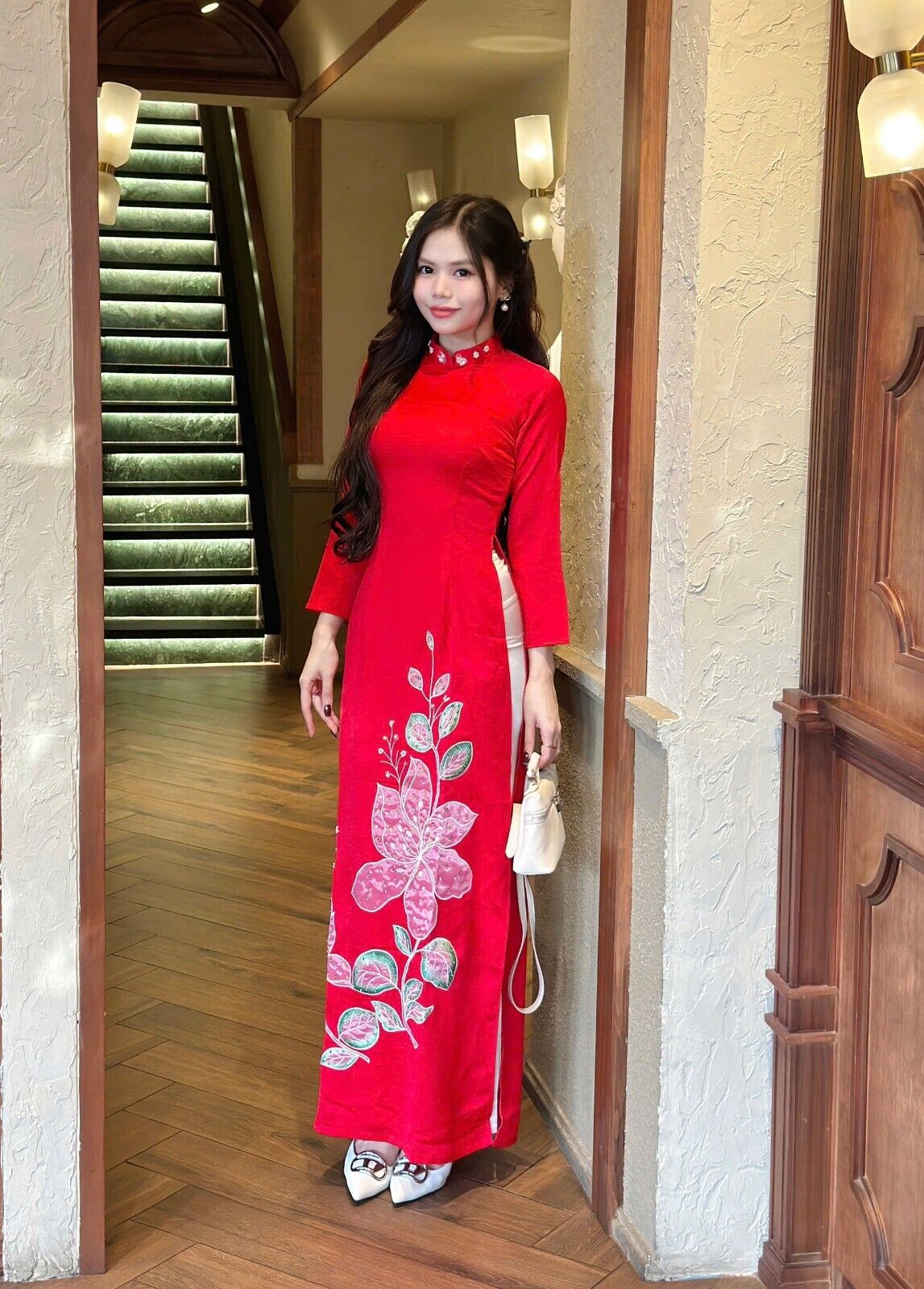 Vietnamese Ao dai with floral embellishments - Traditional Vietnamese dress