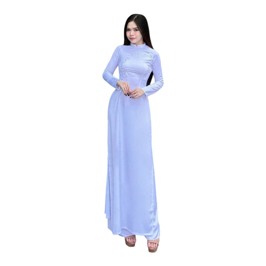 Vietnamese white Ao dai with floral embroidery - Vietnamese traditional dress