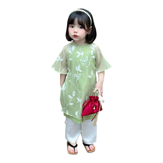 Vietnamese ao dai for girls, kids - green