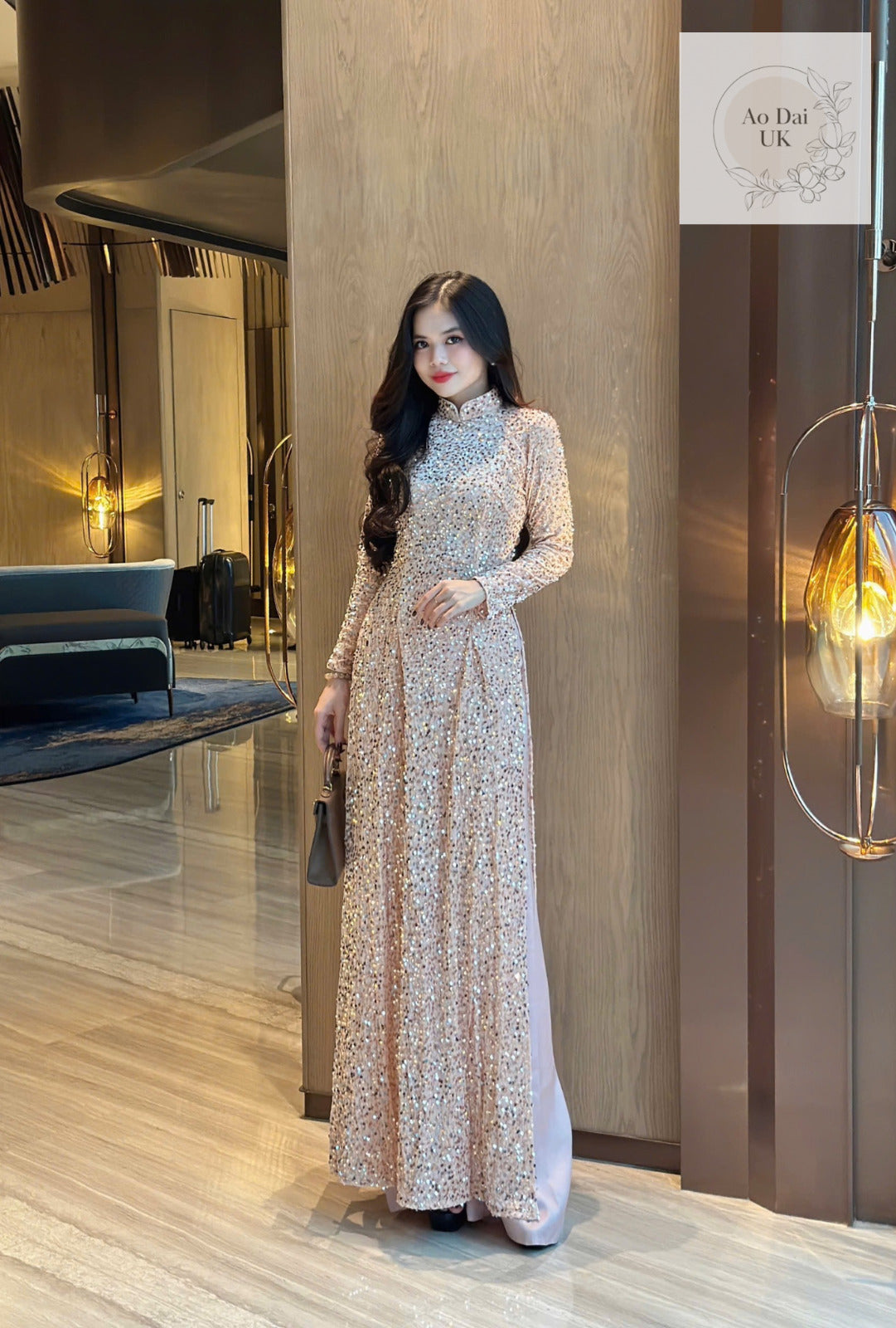 Nude Pink Sequin Vietnamese Ao Dai