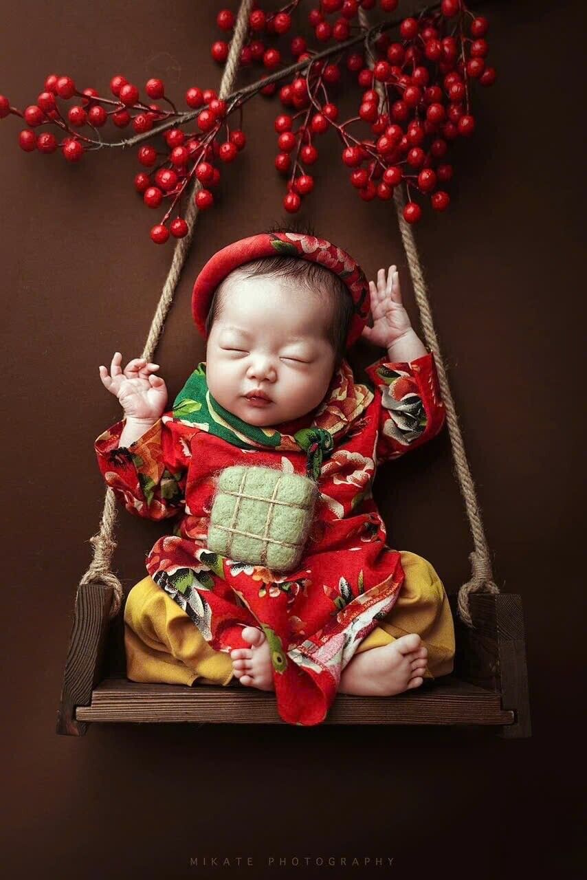 NEWBORN BABY, INFANT, BOY AND GIRL AO DAI WITH HEADPIECE