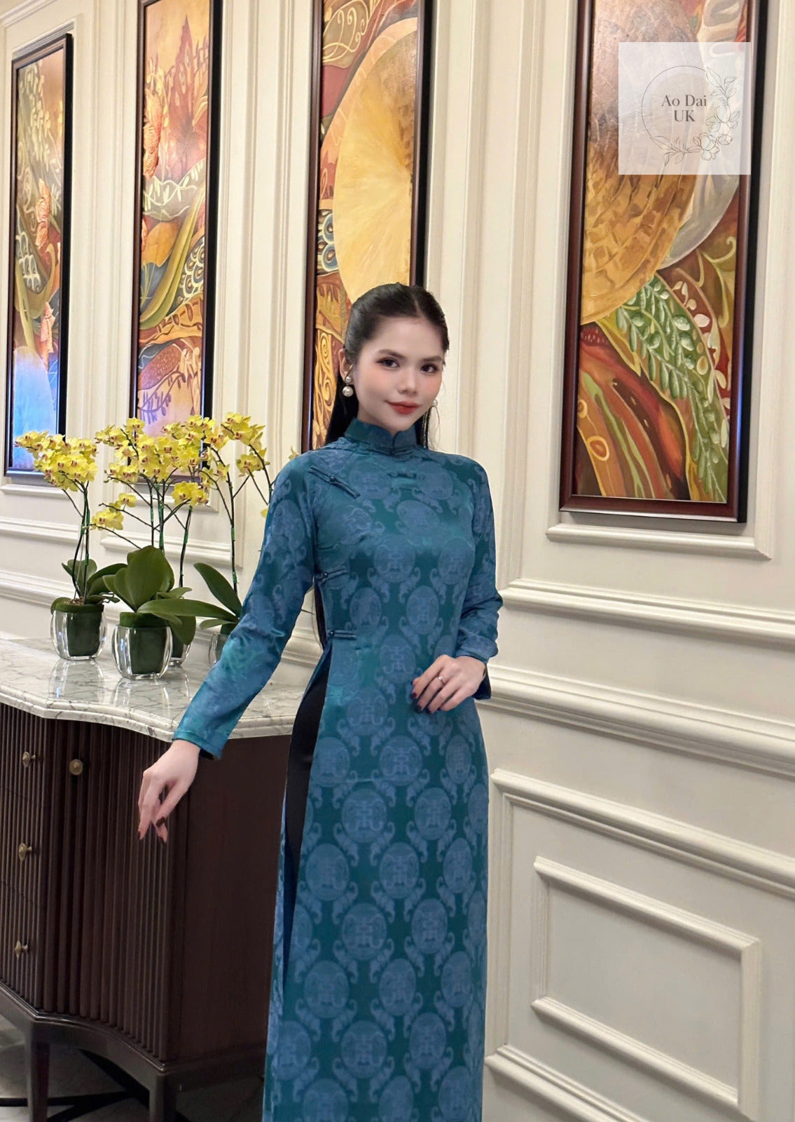 Vietnamese Jacquard Silk Ao dai Aodai big size over size