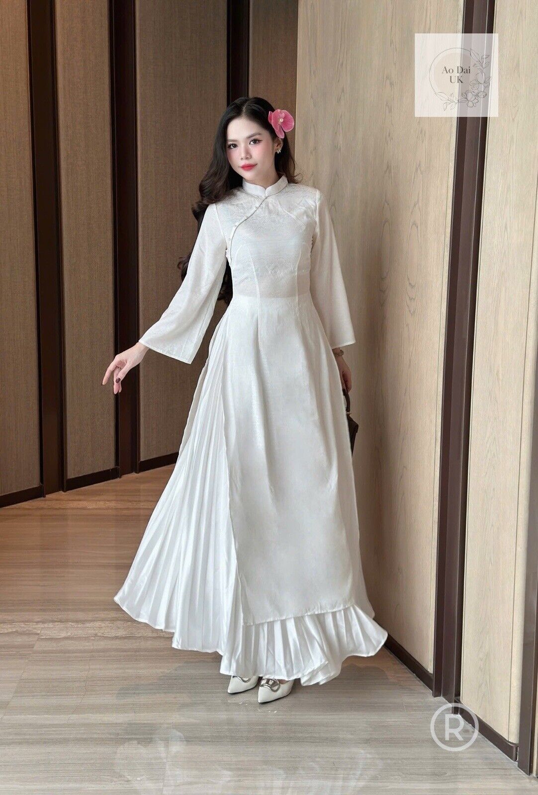 White silk ao dai with inner skirt