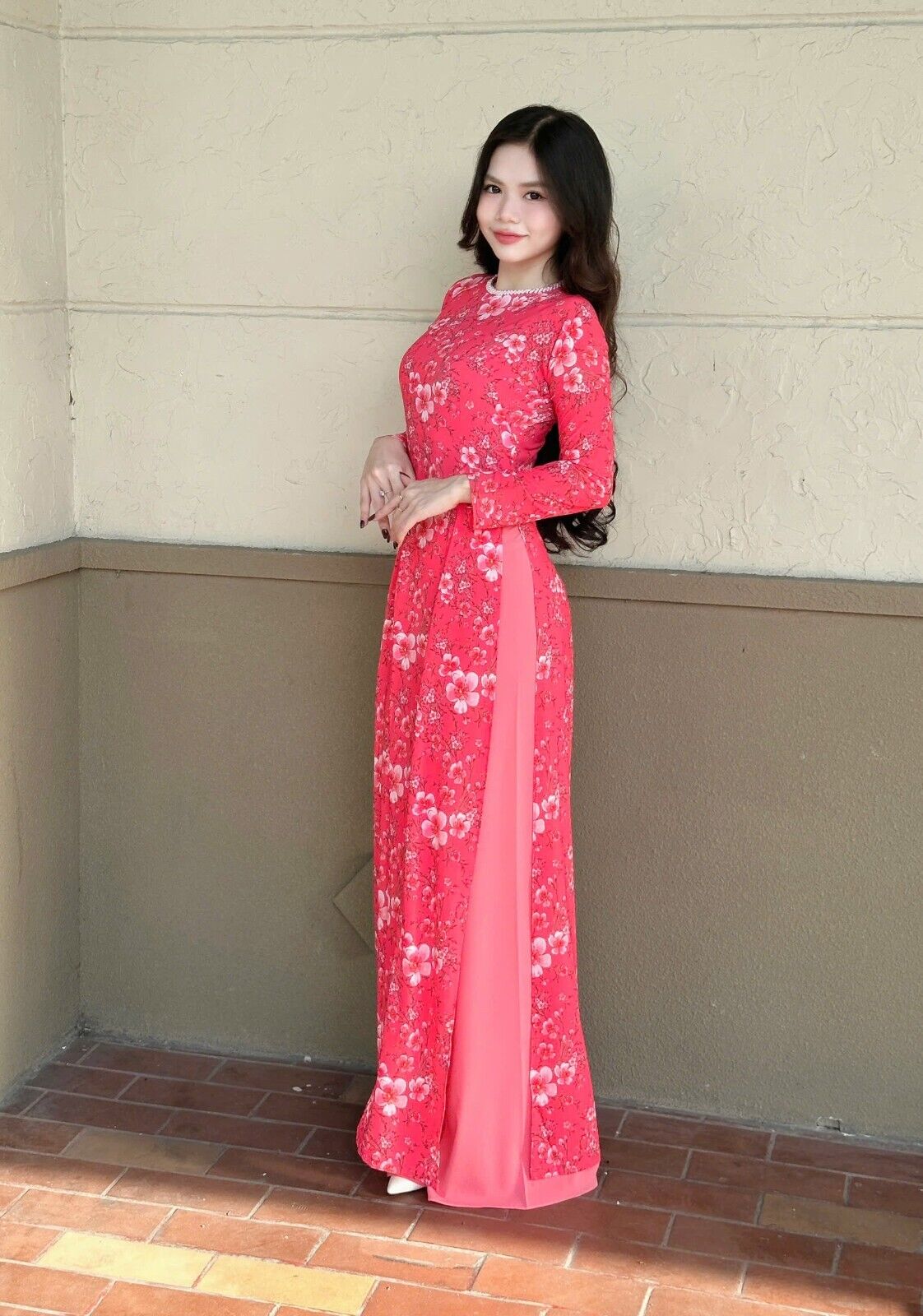 Cherry blossom floral pattern Ao dai - Vietnamese women dress