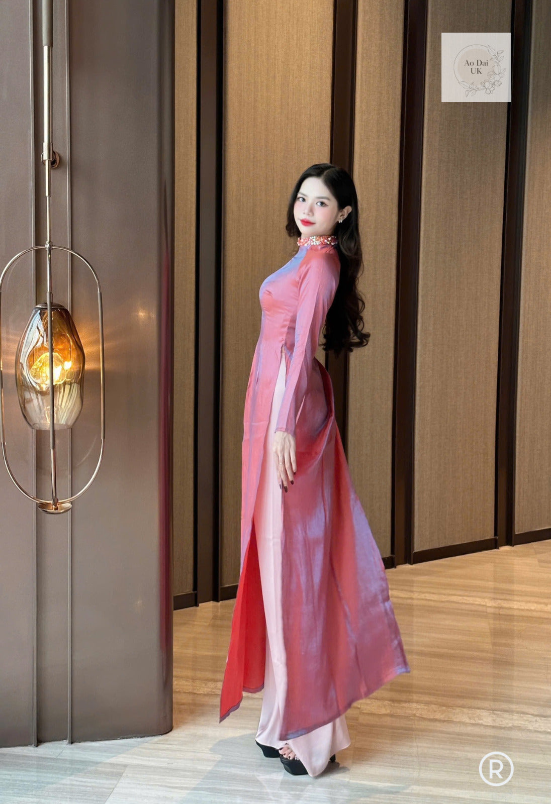 Vietnamese gradient silk Ao dai S-5XL