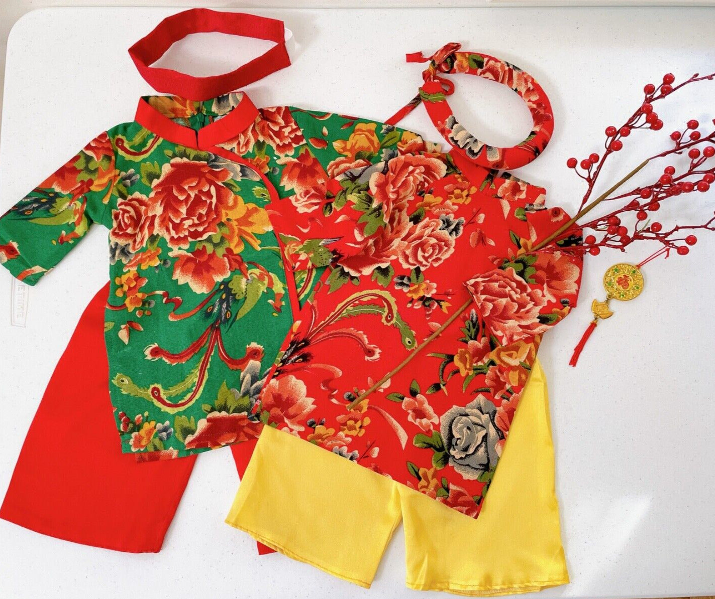 NEWBORN BABY, INFANT, BOY AND GIRL AO DAI WITH HEADPIECE