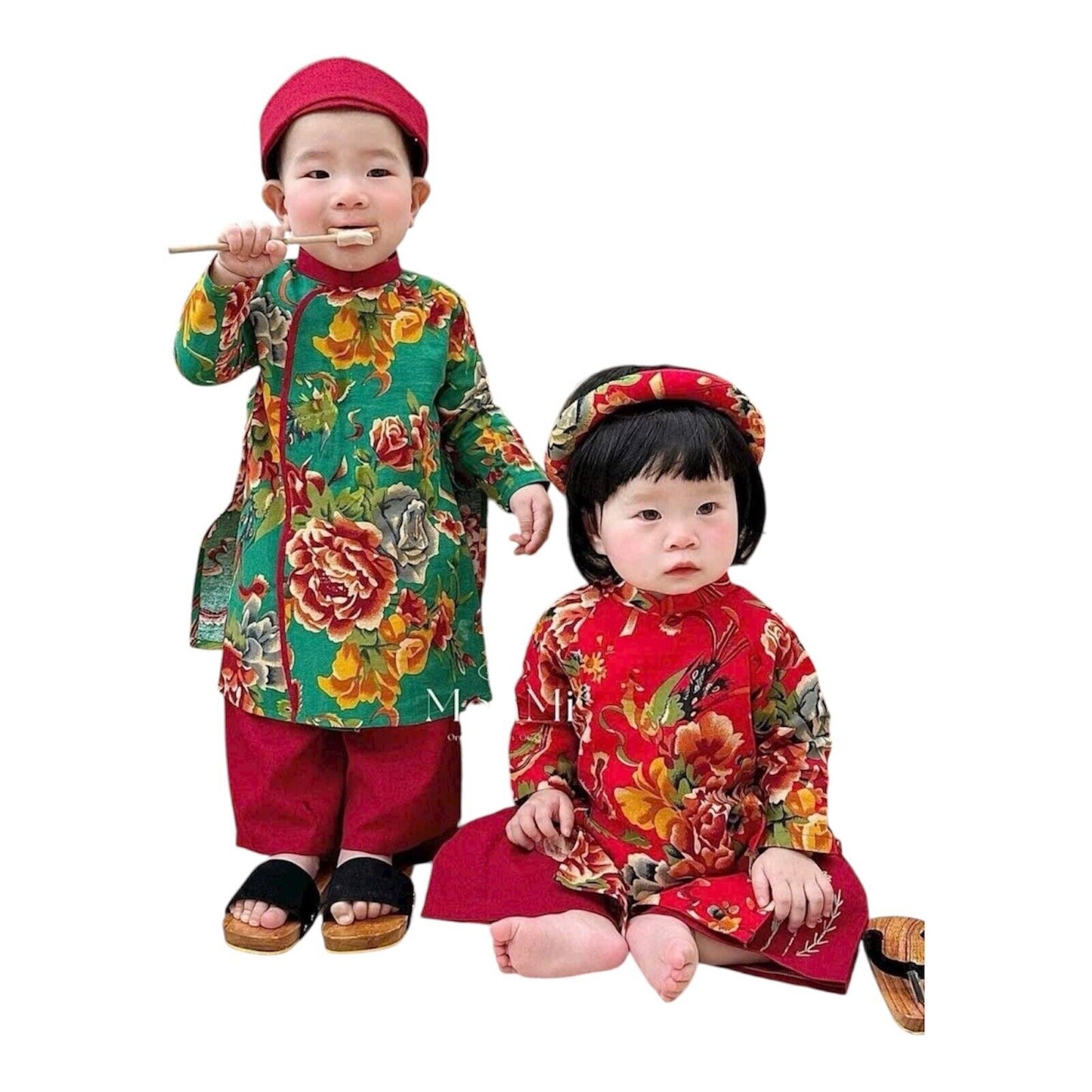 NEWBORN BABY, INFANT, BOY AND GIRL AO DAI WITH HEADPIECE