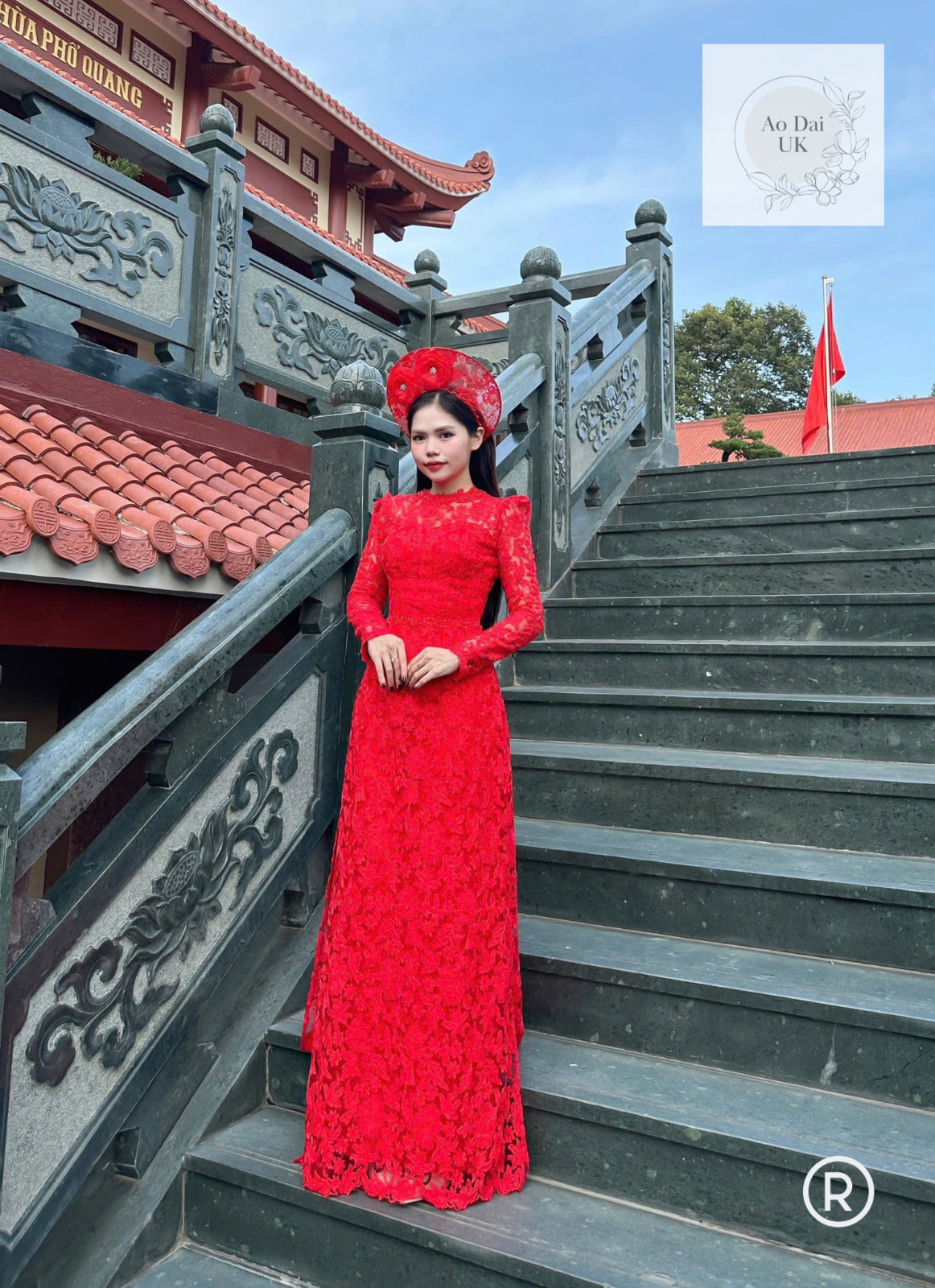 Red lace wedding Ao dai - Vietnamese traditional wedding dress, gown