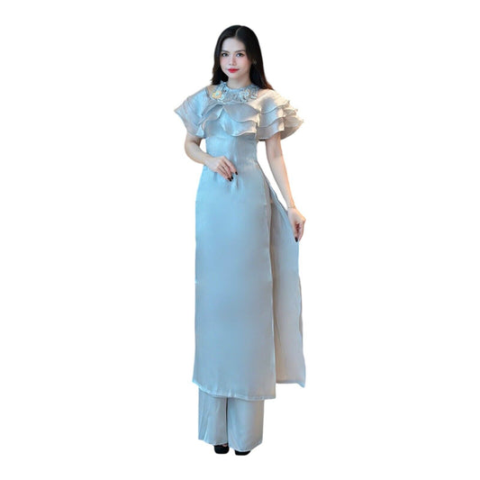 Vietnamese modern Ao dai - drop shoulder organza ao dai S-2XL