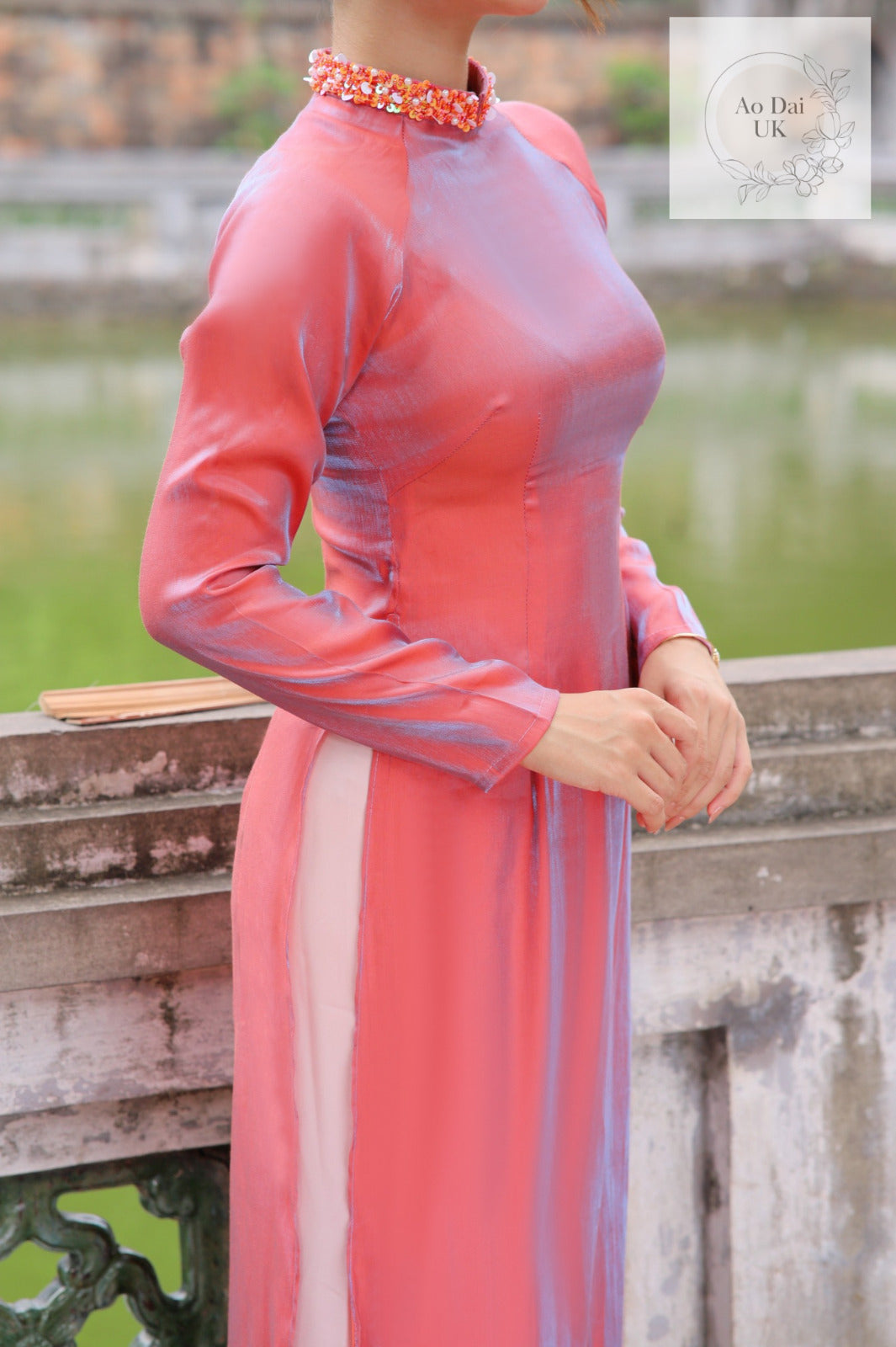 Vietnamese gradient silk Ao dai S-5XL