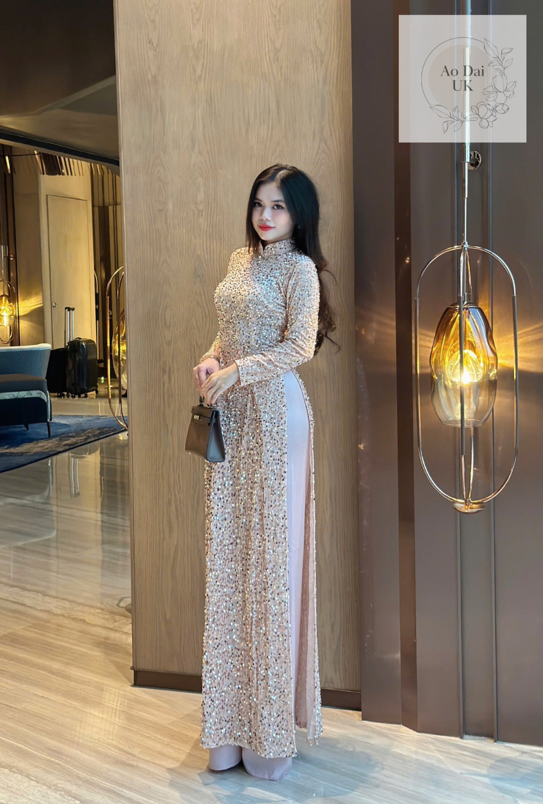 Nude Pink Sequin Vietnamese Ao Dai