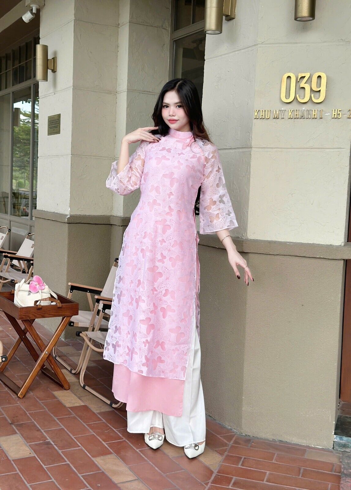 Vietnamese modern Ao dai with butterfly pattern - Vietnamese dress