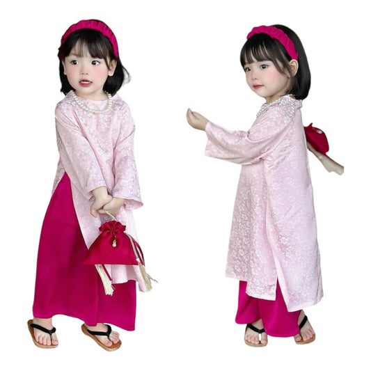 Kid, baby, toddler girl ao dai and headband - Vietnamese traditional dress