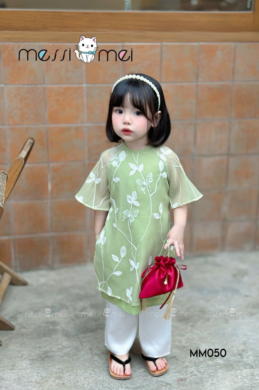 Vietnamesisches Ao Dai für Mädchen, Kinder - grün