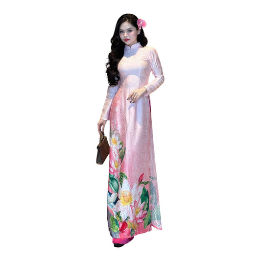 Luxury jacquard silk Ao dai  S- 3XL Vietnamese traditional dress