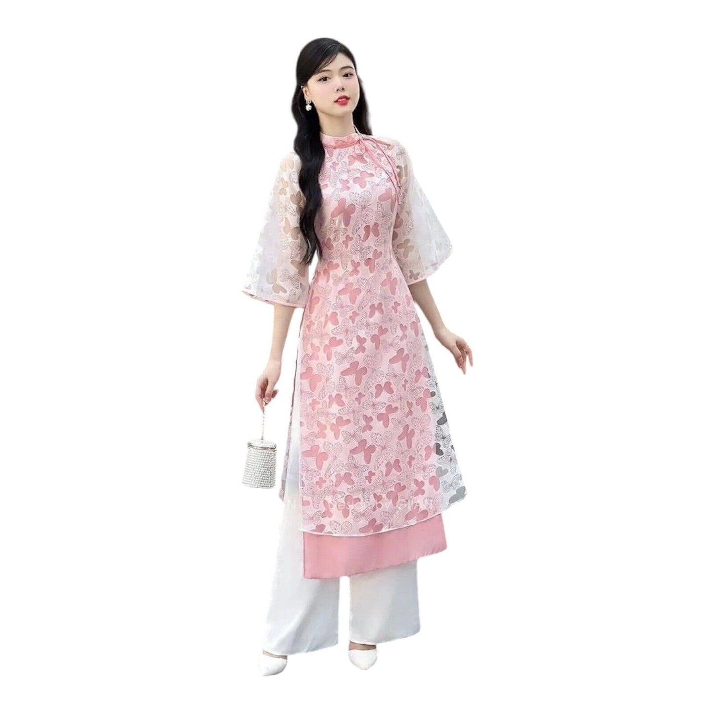 Vietnamese modern Ao dai with butterfly pattern - Vietnamese dress