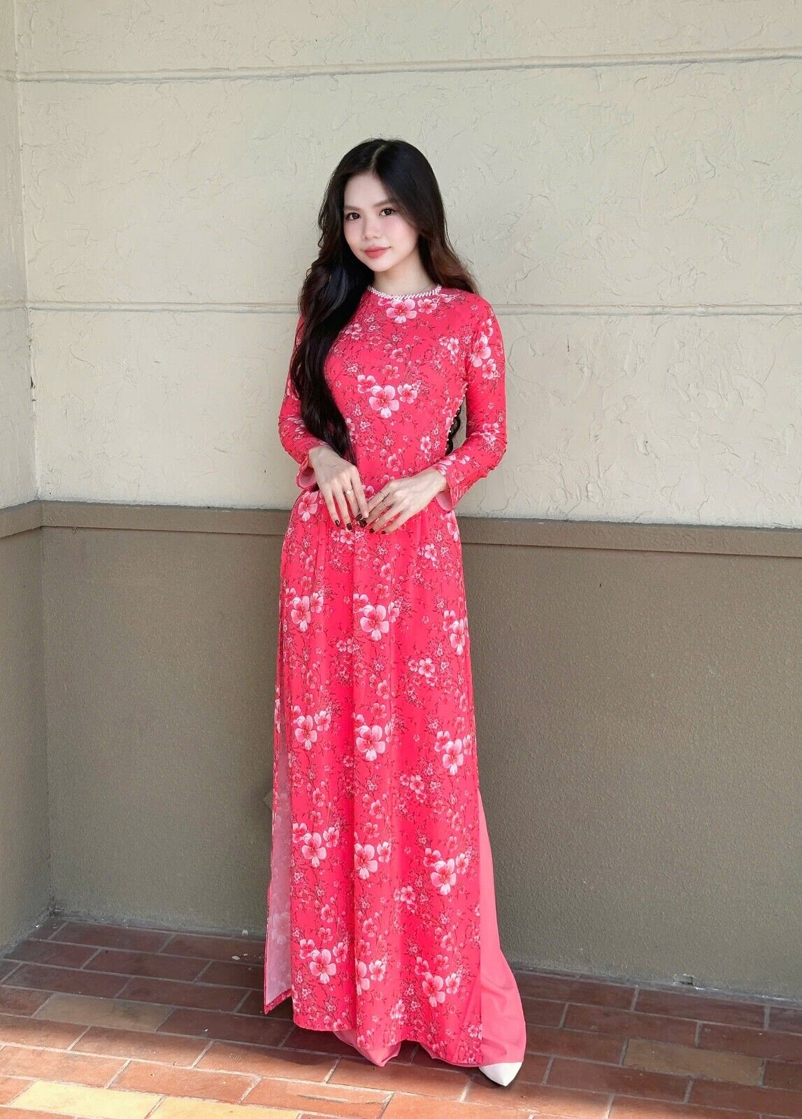 Cherry blossom floral pattern Ao dai - Vietnamese women dress