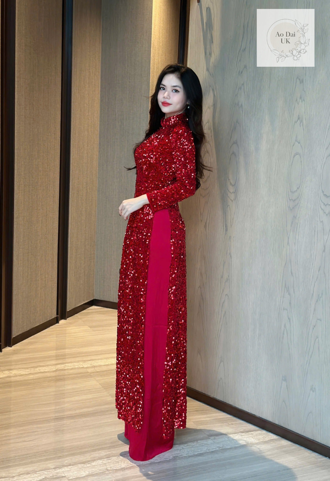 Red Sequin Velvet Ao dai