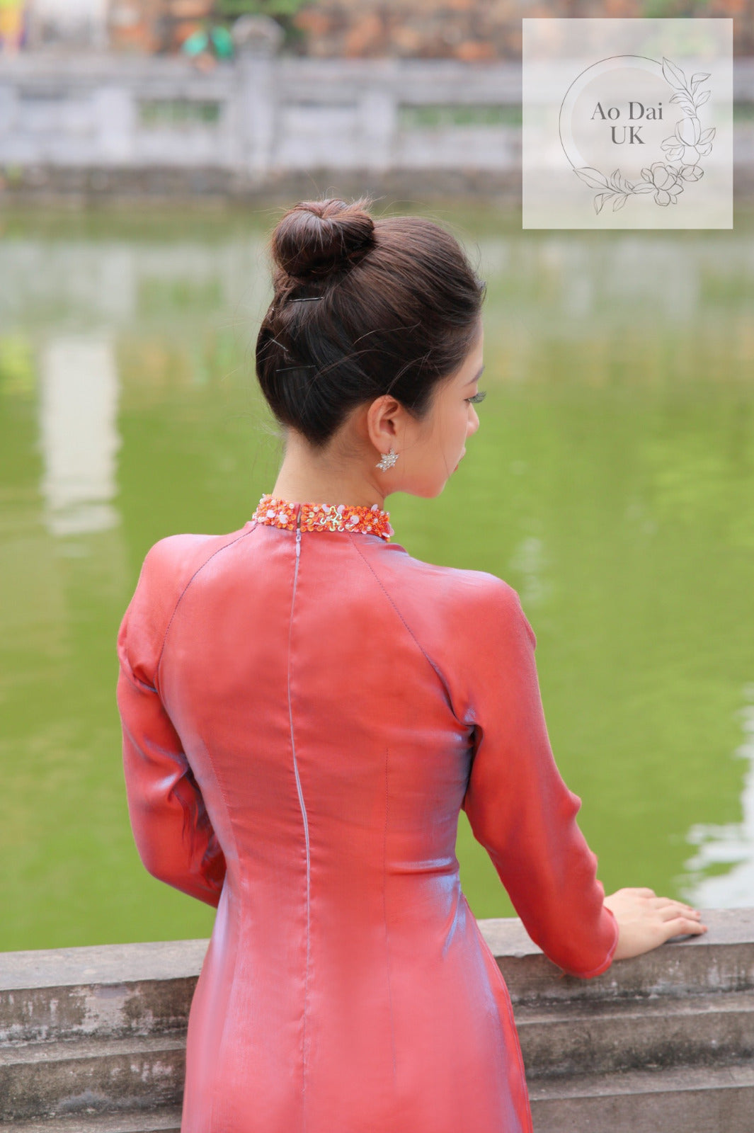 Vietnamese gradient silk Ao dai S-5XL