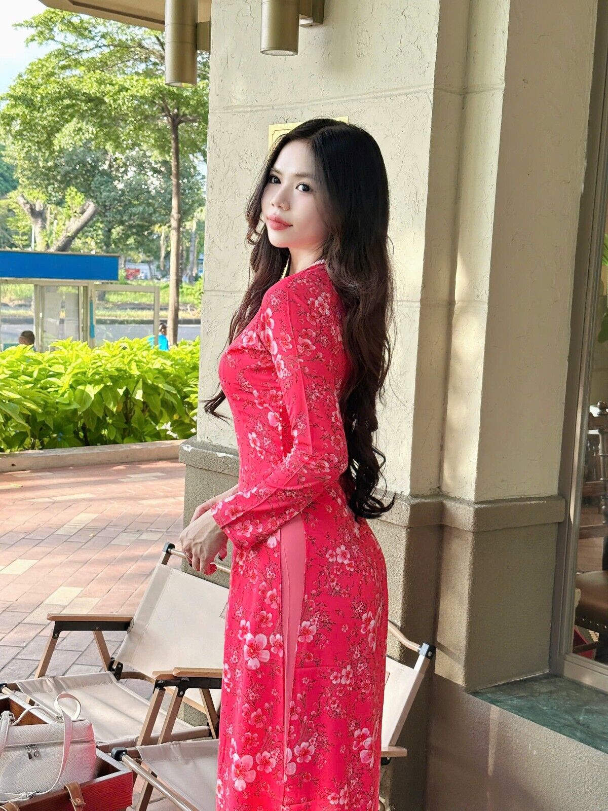 Cherry blossom floral pattern Ao dai - Vietnamese women dress