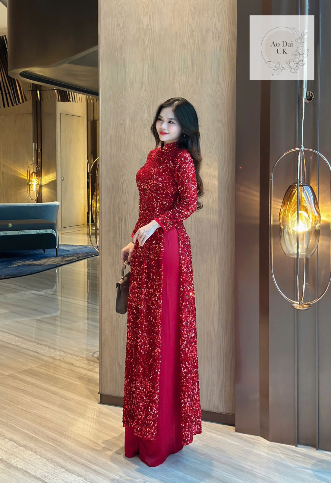 Red Sequin Velvet Ao dai