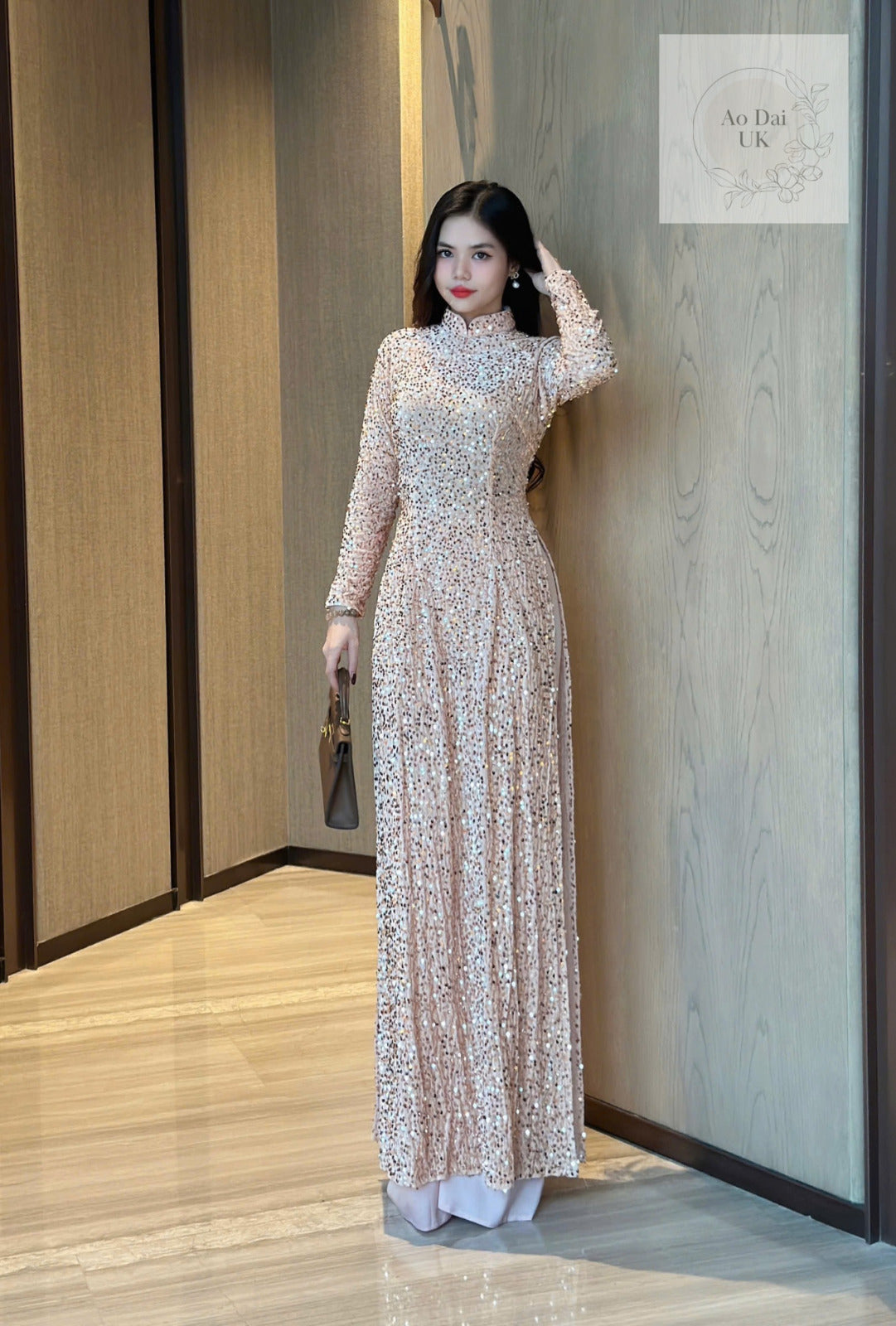 Nude Pink Sequin Vietnamese Ao Dai