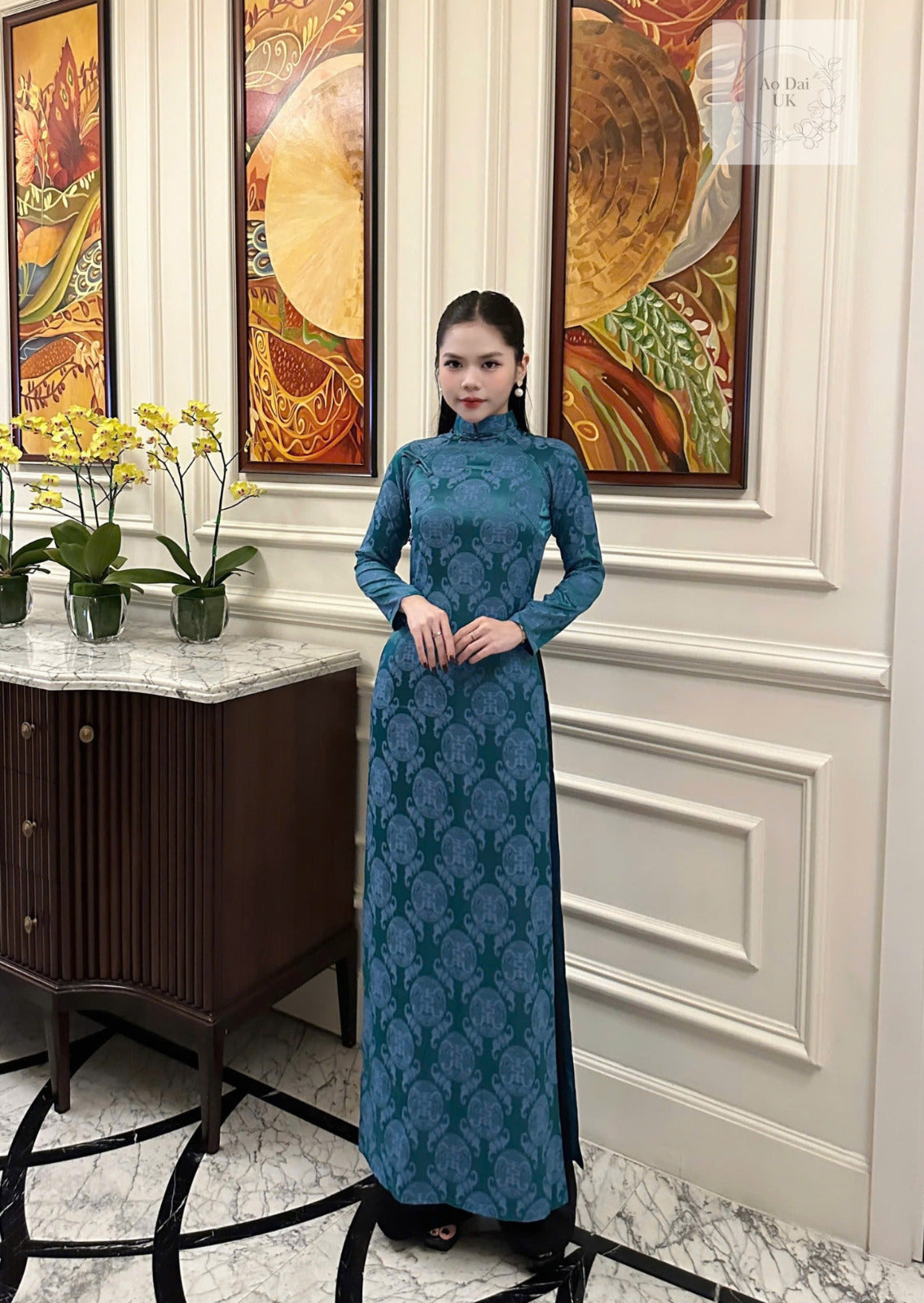 Vietnamese Jacquard Silk Ao dai Aodai big size over size